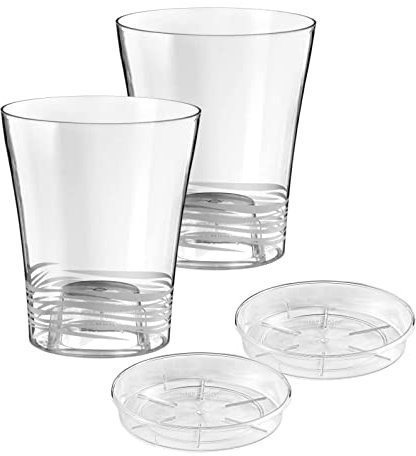 ECOMACETAS FLOWERPOT STORE Maceta Orquidea, de Plástico Transparente. con Escalón Interior y Base Agujereable. Plato Incluido. (2, 14_cm)