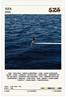 MOIT Pop Singer SZA SOS Album Cover Leinwand Poster Schlafzimmer Dekor Sport Landschaft Büro Zimmer Dekor Geschenk ohne Rahmen Stil 30 x 45 cm