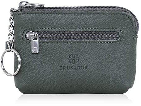 Trusador Milano Damen Herren Leder Münzkarte Schlüsselring Geldbörse Tasche Geldbörse Reißverschluss Wickeltasche, Grün , Münzgeldbeutel und -beutel