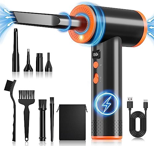 ZORUMAN Elektrisches Staubgebläse, 3 Gang Air Duster, 91000 U/min, Handgehaltenes Druckluftspray mit 9100mAh Akku LED-Licht PC Reinigungsset und Typ-C-Schnellladung geeignet für Laptop Tastature Auto