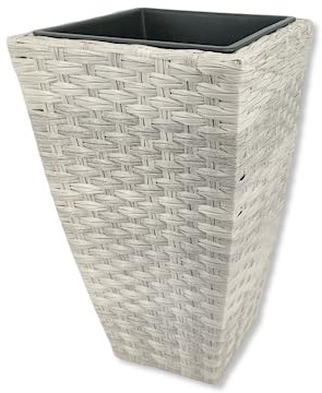 DARO DEKO Poly-Rattan Blumentopf weiß 30 x 51cm eckig hoch mit Einsatz schwarz Blumenkübel Übertopf Pflanz-Töpfe