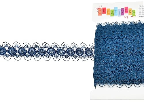 Creativery Spitzenband 15mm x 10m - Farbauswahl - farbecht & waschbar - Vintage Spitzenborte für Hochzeit - Borten und Bänder zum Nähen Dekorieren Basteln - Dunkelblau 370