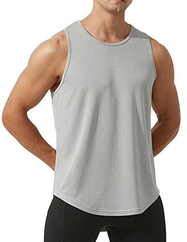 meioro Herren Mesh Tank Top, Schnell Trocknende Atmungsaktives Tanktop Muscle Activewear Tops, Sport Rundhals T-Shirt Männer Sommer Gym Workout Weste Atmungsaktives Training Shirt(Grau,XXL)