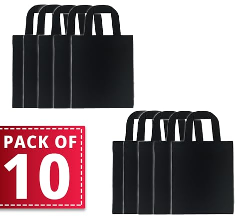 Enviroflex 22 x 26 cm Paquete 10 | 25 | 200, Bolsas Tote Pequeñas para Niños, Shopping, 100% algodón, yute, reutilizables, respetuosas con el medio ambiente con asas cortas (Negro)