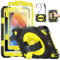SEYMCY Case for iPad 9th 8th 7th Generation 10.2 inch 2021/2020/2019, Shockproof with 360° Rotating Hand Strap & Stand, Screen Protector, Shoulder Strap, Pencil Holder for iPad 9/8/7 Gen, Yellow