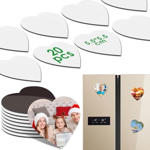 Fridge Magnet 20PCS Personalised Blank Fridge Magnets for Photos 2x2inchs Heart Magnetic Decoration for Kids and Adults