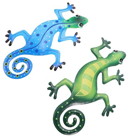 Abaodam 2stücke Metall Wanddekoration Gecko Kreative Hängedeko Für Garten Wohnzimmer Und Fenster Hochwertige Und Langlebige Wandkunst Bunten Farben Für Und Außeneinsatz