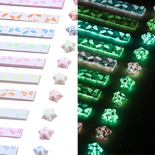 Wondsea 420 Blatt leuchtende Origami-Stern-Papierstreifen, Origami-Stern-Papierstreifen, 10 Farben, Papierstreifen für Sterne, Stern-Papierstreifen, doppelseitig, Origami-Glück, zum Basteln und