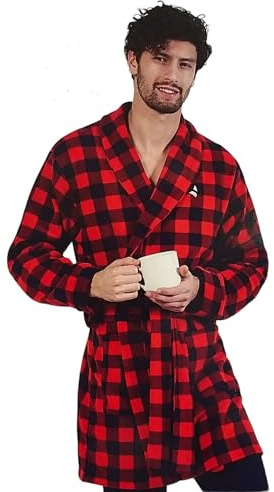 Navigare Vestaglia in Pile a Quadri Rossi e Neri per Uomo (52/XL)
