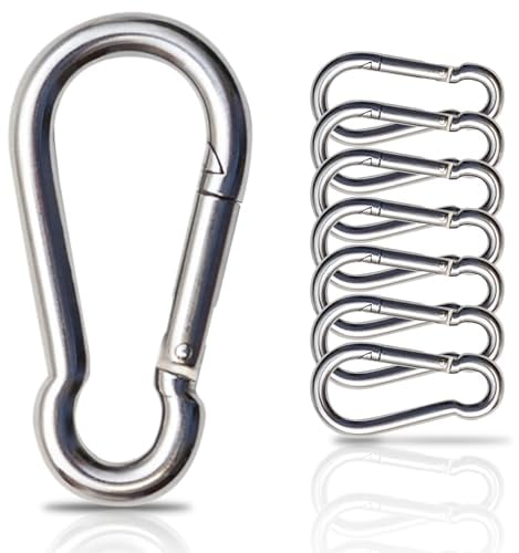 PinPro A4 Edelstahl Karabiner | 60x6mm - 5 Stück | 500 kg Bruchlast | Rostfreier NIRO AISI 316 Feuerwehrkarabiner mit Blattfeder