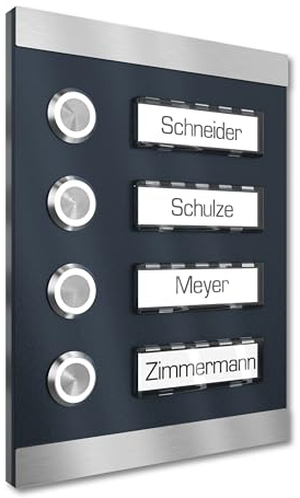 Graviers Design Aufputz Türklingel für Mehrfamilienhaus 4 Namensschilder austauschbar - V2A Edelstahl Klingel 140x185 mm - Name Beleuchtung wählbar LED Taster Klingelplatte
