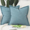 Madizz 2er Set Polyester Leinen Kissenbezügen mit breiter Kante Weiche dekorative Kissenbezüge für Sofa Schlafzimmer Kissenhülle Blau 50x50 cm Quadrat