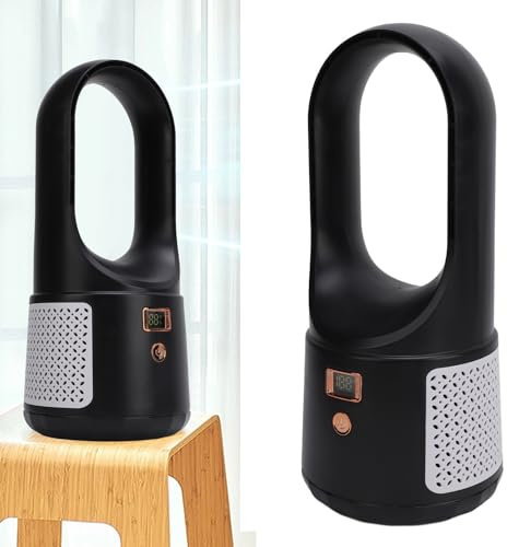 Ventilateur de Bureau sans Pales Ventilateur Table Refroidissement Portable et Silencieux avec Affichage LED 6 Vitesses Vent Petit Ventilateur Personnel Refroidisseur D'Air (BLACK)
