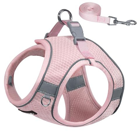 AIITLE No Pull Hundegeschirr und Leinen-Set, Step-in verstellbares Hundegeschirr mit gepolsterter Weste für jedes Wetter, reflektierendes Haustiergeschirr, leicht anzuziehen für kleine Hunde, Rosa, S