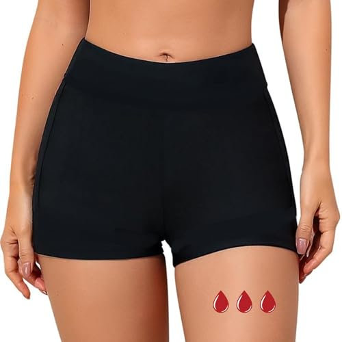 NoBlood Maillot de Bain Menstruel | Short | 12 ans/4XL | Piscine et Mer | Lavable | Ado Femme Fille (Short de Bain, Noir, S)