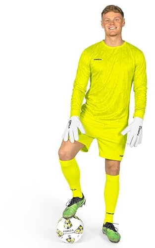 FORZA Men's Long Sleeve Goalkeeper Kit [XS-XXL] | Elite Performance Football Jersey, Shorts & Socks - Available in 4 Bold Colours (UK, Alpha, L, Regular, Regular, Fluro Yellow)