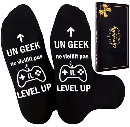 Merclix Chaussette Geek Homme 43-46 Cadeau Geek Homme Original Cadeau Geek Gamer Cadeau Gamer Homme Idee Cadeau Homme Anniversaire Cadeau Noel Homme Cadeau Rigolo Humour Homme
