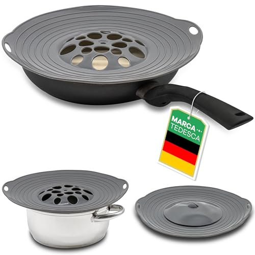 NetroxHome Überkochschutz und Spritzschutz aus Silikon – Überlaufschutz für Töpfe und Pfannen zwischen Ø 15-25 cm – Topfdeckel zum Schutz vor dem Überkochen – spülmaschinenfest & mikrowellengeeignet