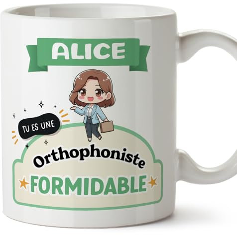 Mugffins Tasses Personnalisables pour ORTHOPHONISTE femme - En Français - Cadeau Personalisé- Tu es formidable - Kawaii - 11 oz / 330 ml