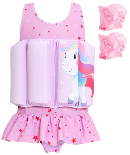 Summshall Costume da bagno intero per bambina con galleggiante, Rosa, 4-5 Anni