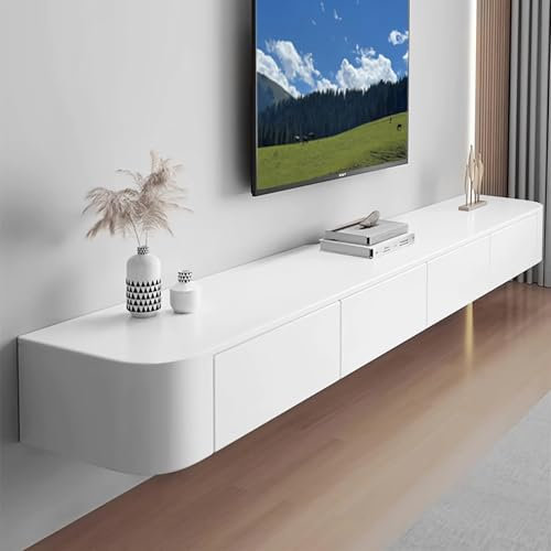 Coubird white floating tv stand cabinet，floating tv unit，Wall mounted tv unit with doors in tv wall unit，Entertainment storage TV console for living room and office (white, 240cm/94.5in)