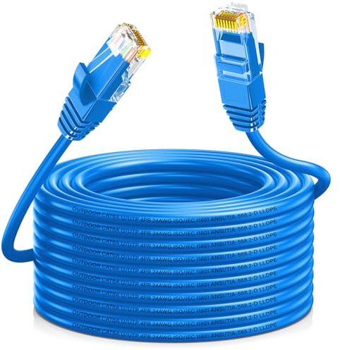 Qiuean Câble Ethernet Cat 6a 20m,extérieur utiliser imperméable 24AWG Cable RJ45 Haute Vitesse Cat 6a 20m Long Cable, Résistant aux Intempéries LLDPE UV - Gigabit 10 Gbps-CCA,UTP