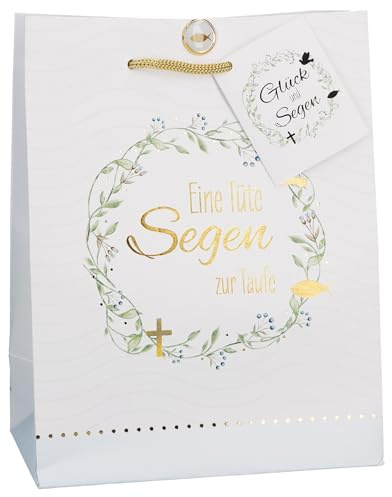 Butzon & Bercker Überraschungspaket Eine Tüte Segen zur Taufe 23 x 18 x 10 cm – farbig bedruckte Geschenktüte mit Folienprägung, Tragekordel und ... liebevolles Taufgeschenk: Große Wundertüte