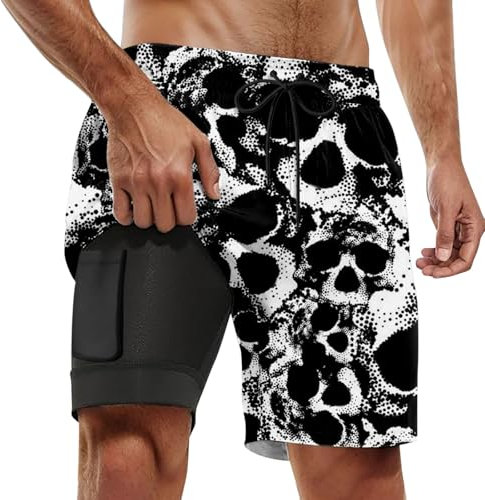 Generisch Costume da bagno da gara, a doppio strato, da uomo, in stile casual, estivo, da uomo, blu scuro, grigio scuro, 4XL