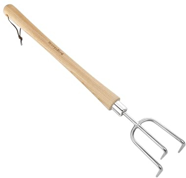 Berry&Bird Stainless Steel Mid-Handle 3 Prong Cultivator, Garden Hand Rake Hand Tiller with Ergonomic Wooden Handle and Leather Strap, Garden Hand Fork for Weeding, Turning Soil, Cultivating