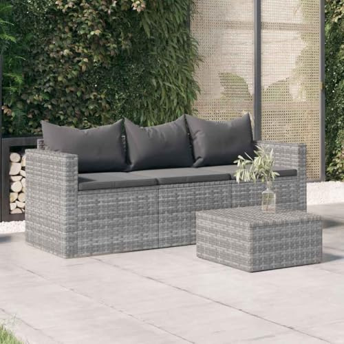 HaoChrymec 3-Sitzer-Gartensofa mit Kissen Grau, PE-Rattan, Komfortables Design, Lounge Möbel Outdoor, Balkon Sofa, Garden Sofas, 176 x 64 x 60.5 cm