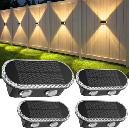 Hiromeco Solarlampen für Außen Wand 4er-Set: Solar Wandleuchte Außen mit Doppeltem Up&Down-Licht - 3 Farbmodi Solarleuchten Wasserdicht für Hof Garten Garage