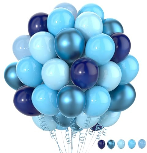 Luftballons Blau,60 Stück Ballons Metallic Blau,Luftballon Helium,Dunkelblau Hellblau Latex Ballons Für Junge Geburtstagsdeko Blau Babyparty Hochzeit