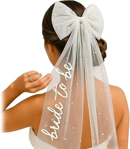 GUHIRALONA Schleier Braut, Schleier, legantes Braut Accessoire für Junggesellinnenabschied, Hochzeit & Verlobung – Weißer Brautschleier mit Haarschleife für besondere Anlässe