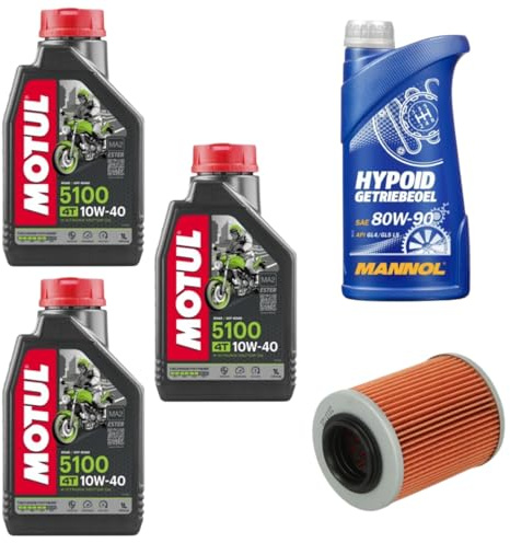 CFMOTO Service Kit ATV Ölwechsel Set Motul 5100 10W40 3L Getriebeöl 80W90 Ölfilter kompatibel mit CForce 450 520 550 850 1000 Quad Wartung Set