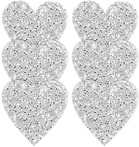 STOBAZA 6 Parches de Plancha Cristales de Imitación en Forma de Corazón Plateado 7 Cm, Parches Decorativos para Ropa, Bolsos y Diy, Adhesivos para Coser en Abrigos y Prendas