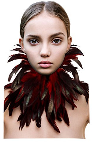 keland Gothic Viktorianischen Natürlichen Feder Halsreif Halskette Kragen Hals Verpackungs Halloween Schal Top（Rot ）