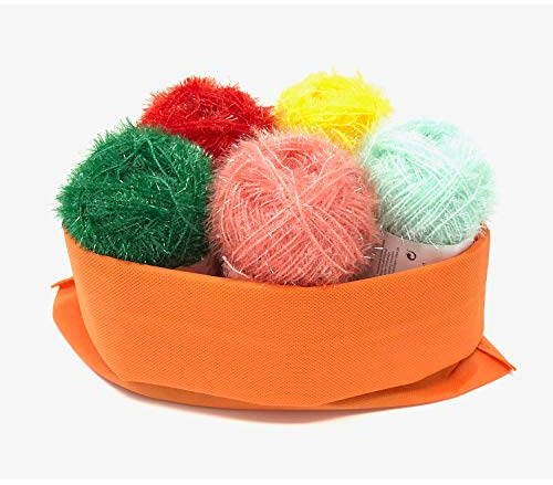 Camtiac Creative Bubble Garn Häkelgarn Strickgarn Bastelgarn Spülschwammgarn Sommer Farben: 2 Gelb 5 Melone 6 Rot 8 Mint 19 Tanne 5x50g inkl. Papiliones Tasche
