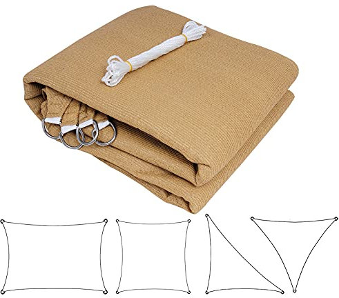 Laneetal Sonnensegel Wasserdicht Dreieck Quadratisch 95% UV Schutz Segeltuch 180 g/m² Polyester Sonnenschutz Schattenspender für Balkon Terrasse Garten, mit Befestigungsseilen,4x5m Sand