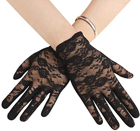 Faxianther Afinder Damen Kurz Spitzenhandschuhe Fingerhandschuhe Brauthandschuhe Sommer Spitze Sonnenschutz Anti UV Handschuhe Hochzeithandschuhe Fahrradhandschuhe