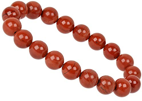 ELEDORO Stretch Armband aus echten Edelsteinen-Perlen 10mm: für Energie und Harmonie (Jaspis rot)