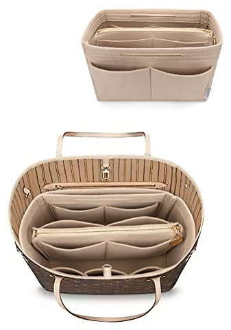 LEXSION Organisatorischer Tascheineinsatz aus Filz mit Reißverschluss, passend für Speedy-Neverfull-Tasche, Taschenformer, Beige (beige), Large