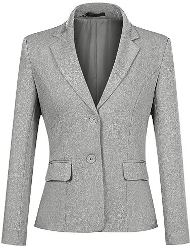 YYNUDA Femme Casual Blazer Business Pockets Boutons Manche Longue Costume Jackets, Gris, L