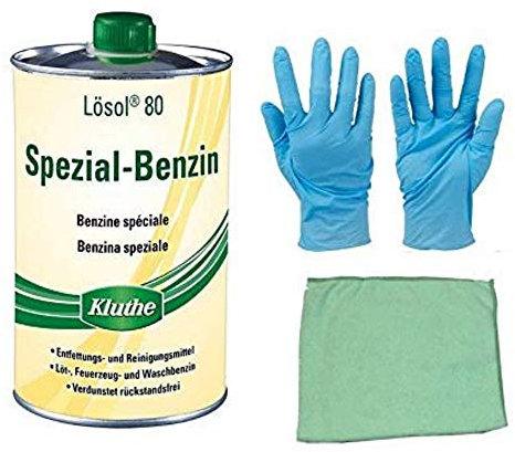 Spezial Benzin zum Reinigen und Entfetten inkl. Microfasertuch zum Auftragen (0,5 Liter)