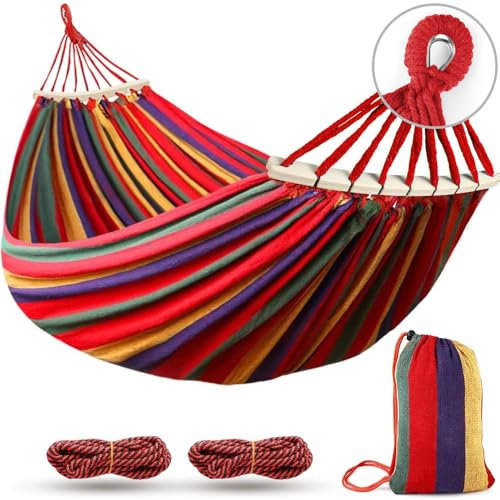MOSFiATA Hängematte Outdoor Camping Hängematte mit gebogener Holzstange, Befestigungsgurte und Tragetasch für Indoor, Balkon, Terrasse, Garten, Rucksackreisen