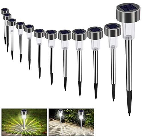 Lampada Solare Giardino Esterno Bawoo 12pcs LED Luci Solari per Prato Terra IP65 Impermeabile Faretti Luce Inox Paesaggio Strade (Bianco Freddo)