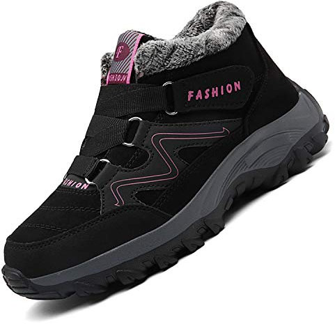 Unitysow Stivali da Neve Donna Uomo Scarpe da Inverno Caldi Pelliccia Scarpe da Neve Stivaletti All'aperto Impermeabili Stivali da Invernali Scarpe Trekking,Nero/Rosa Rosso,38 EU