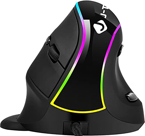 JTD Ergonomic Vertical Mouse, USB Computer Mice with 5 Adjustable DPI Levels, Removable Palm Rest & Thumb Buttons (wired)