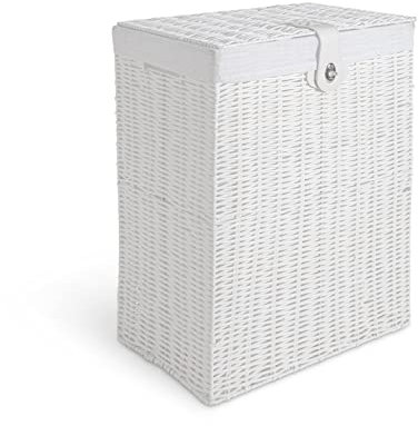 Vencier Resin Large/Medium Laundry Clothes Basket with Lid, Lock and Lining Storage Basket with Removable Lining - White (Medium)