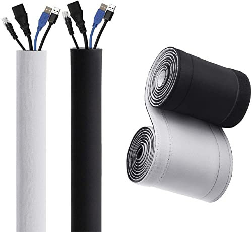 Kabelführungshülse, flexibler Neopren-Kabelkanal, für Schreibtisch, TV, Computer, Kabelabdeckung, Drahtversteckung, Schwarz und Weiß, wendbar, Innendurchmesser 2,5 cm, 10 m