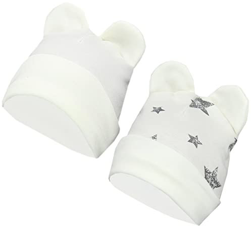 TupTam Baby Erstlingsmütze mit Ohren 2er Pack, Farbe: Sterne/Ecru, Größe: 62-68